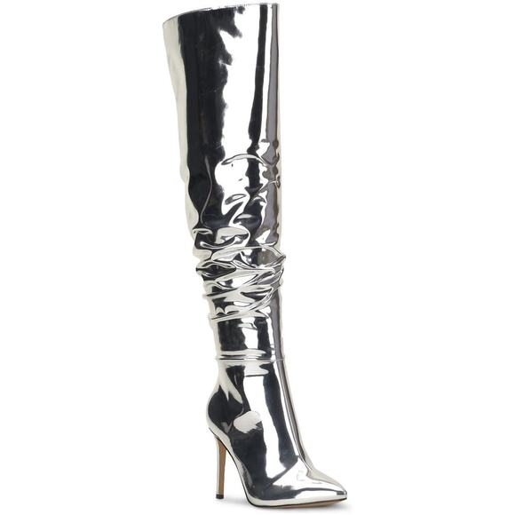 INC INTL Concepts Wmn Iyonna Over the Knee Slouch Boot Sz US 5M Silver Patent - Picture 1 of 3